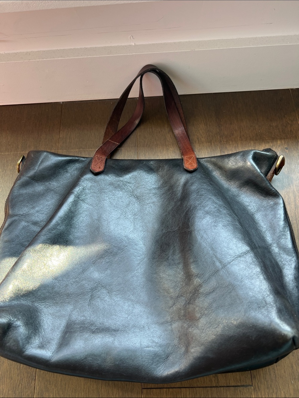 Madewell Black Leather Handbag with Brown Handles
